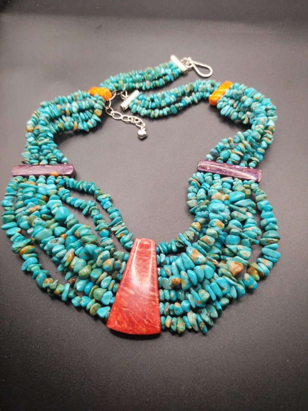 Jay King DTR mine finds Turquoise spiny oyster Statement necklace 925 Sterling S - Picture 14 of 16
